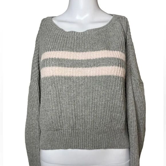 Subdued Boho Knit Crew Neck Sweater Grey and Pink Size Small - Picture 1 of 4